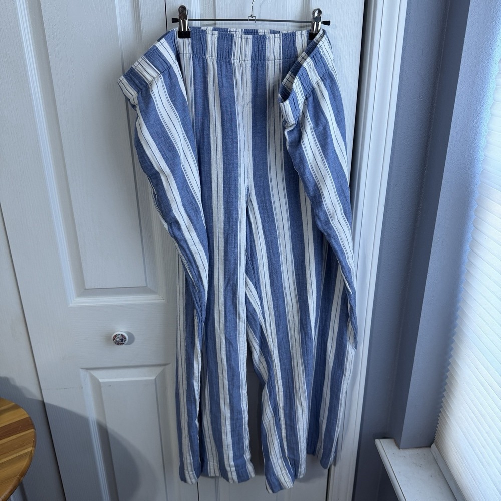 Old Navy Blue White High Rise Wide Leg Pants Women's Size 3X Nautical Cruise